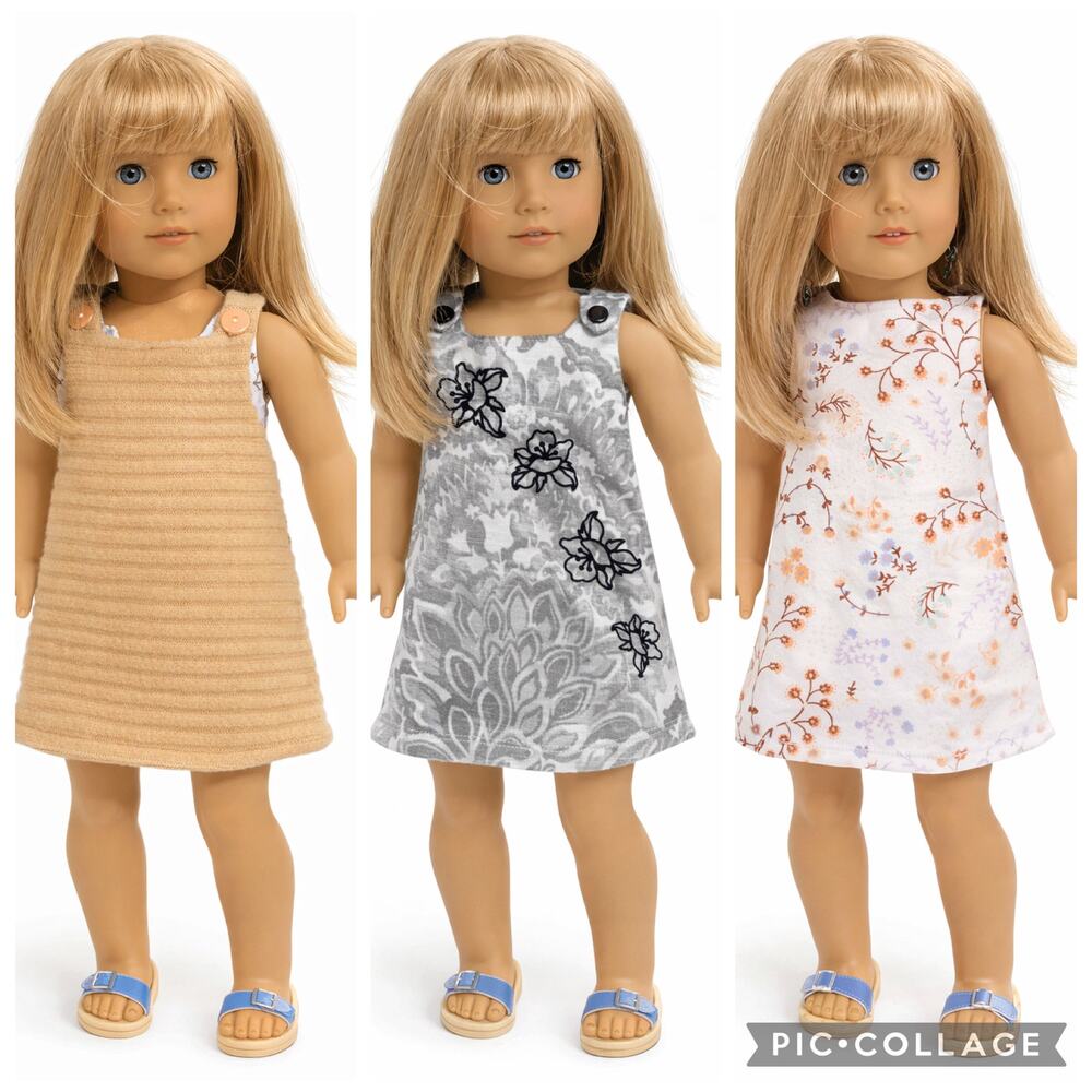 ✨ Upcycled American Doll–Size Reversible Dress Set – Set of 3 ✨SAME DAY SHIP